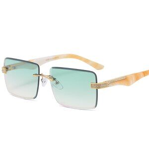 Men Women Sunglasses‎ Square Green Lens Fashion Gold Frame Rapper Icedout Lentes